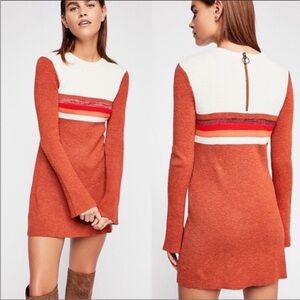 NWT Free People Swit Colorblock Sweater Dress XS Rust & Cream